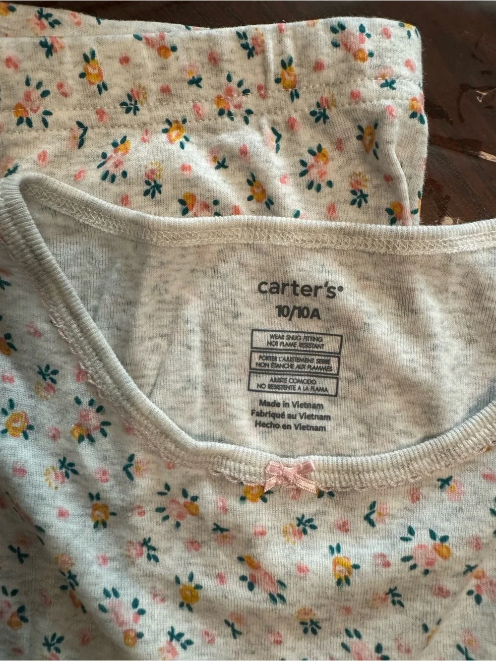 Carter's NWT Girls Cotton Cream Floral Long Sleeve Pajama Set Sz 10/10A